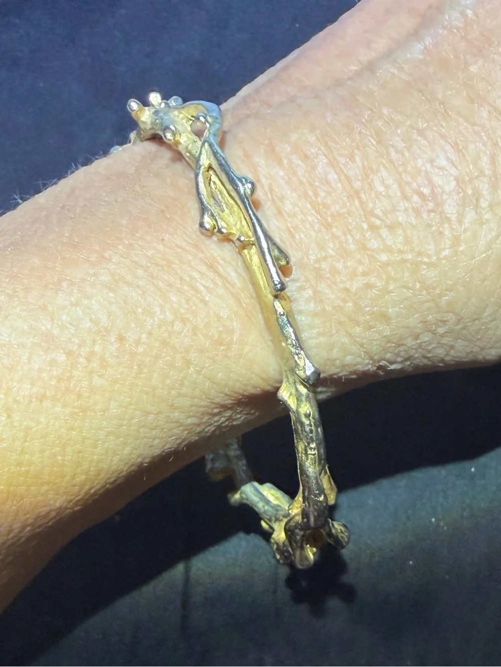 Golden Textured Twisted Twig Branch Bangle Bracelet